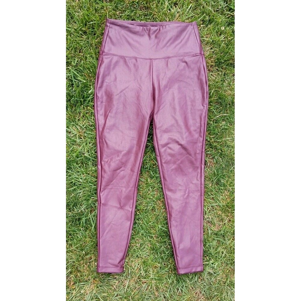 Zenana Burgundy Faux Leather Leggings High Rise Stretch Pants Womens Large